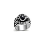 Jet Cubic Zirconia Ring V1 // Silver + Black (13)