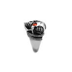 Fire Opal Crystal Skull Ring // Orange + Silver + Black (10)