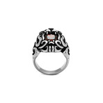 Garnet Cubic Zirconia Lion Head Ring // Red + Silver + Black (12)