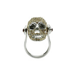 Citrine Crystal Skull Ring // Silver + Yellow (8)