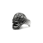 Ancient Mask Skull Ring // Silver + Black (10)