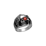 Fire Opal Crystal Skull Ring // Orange + Silver + Black (11)