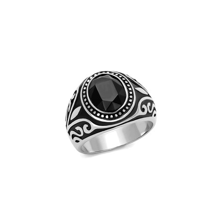Jet Cubic Zirconia Ring V3 // Silver + Black (8)