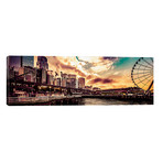 Turquoise Seattle Sunrise Great Wheel Pier 57 Cityscape Panorama by Nature Magick (60"W x 20"H x 0.75"D)