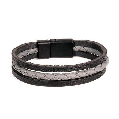 Leather Braided Bracelet // Black + Gray