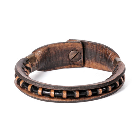 Leather + Wood Bead Bracelet // Brown
