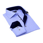 Contrast Collar Solid Button-Up // Blue Pattern + Navy Trim (S)