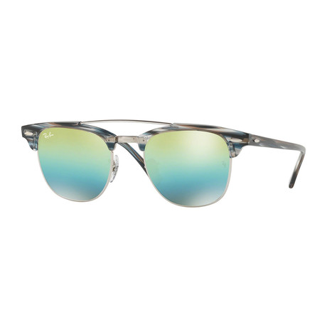 Unisex Double Bridge Clubmaster Sunglasses // Blue Horn + Blue Gradient Mirror