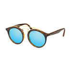 Unisex Gatsby Phantos Double Bridge Sunglasses // Tortoise + Blue Mirror