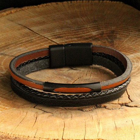 Braided Leather Bracelet // Orange + Brown