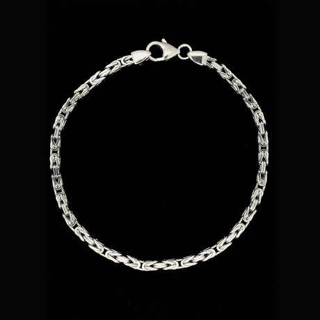 925 Solid Sterling Silver Square Byzantine Chain Bracelet // 3mm