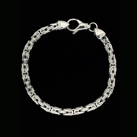 925 Solid Sterling Silver Square Byzantine Chain Bracelet // 5mm