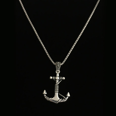 925 Solid Sterling Silver Rope Tie Anchor Necklace