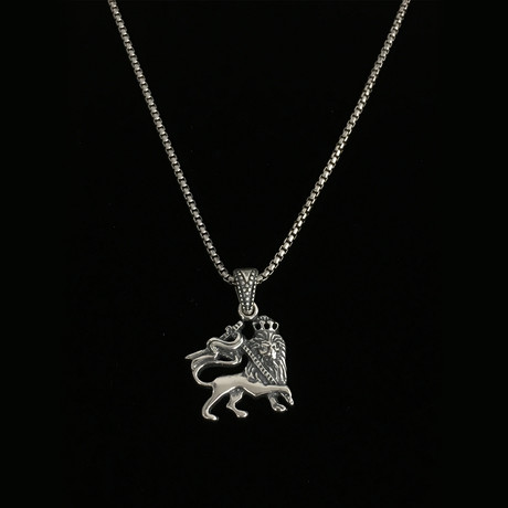 925 Solid Sterling Silver Lion + Crown Necklace