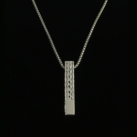 925 Sterling Silver Basketweave Vertical Bar Necklace