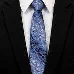 Silk Neck Tie + Gift Box // Metallic Blue Paisley
