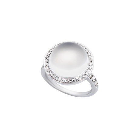 Mimi Milano 18k White Gold Diamond + Milky Quartz Ring // Ring Size: 7.25 // Store Display