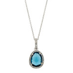 Mimi Milano 18k White Gold Diamond + London Blue Topaz Necklace I