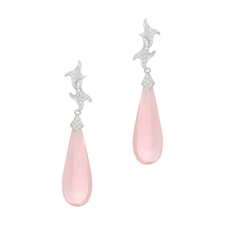 Mimi Milano 18k White Gold Diamond + Pink Quartz Earrings // Store Display