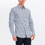 Jacob Slim Fit Long Sleeve Button Down Shirt // White + Blue Leaf (S)