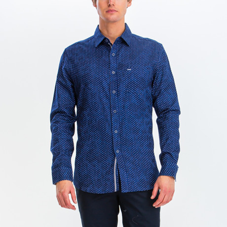 Remi Slim Fit Long Sleeve Button Down Shirt // Navy + White Dots (S)
