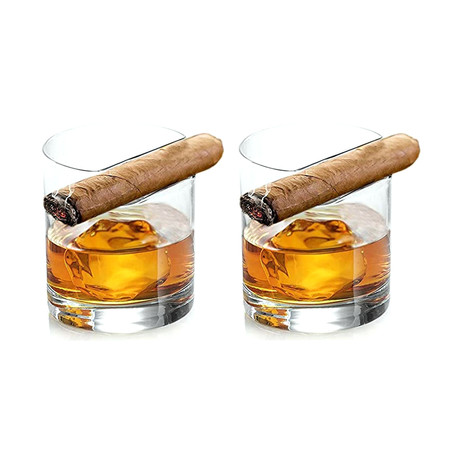 Cigar Holder Whiskey Glasses // Set of 2