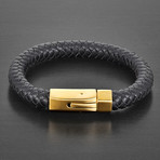 Thick Leather + Spring Lock Clasp Bracelet (Black + Gold)