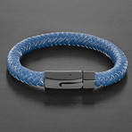 Thick Leather + Spring Lock Clasp Bracelet (Blue + Black)