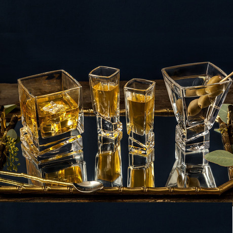 Carre Collection // Set of 2 Whiskey + 2 Martini + 4 Shot Glasses