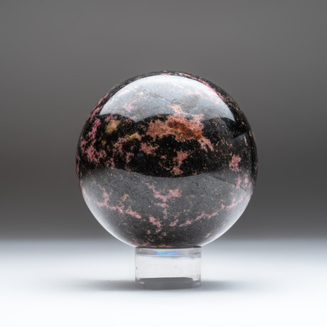 Imperial Rhodonite Sphere + Acrylic Display Stand v.2