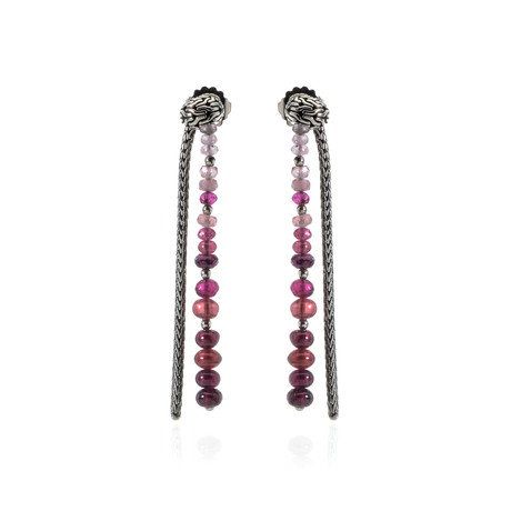 John Hardy Sterling Silver Pink Tourmaline Classic Chain Earrings