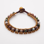 Jean Claude Jewelry // Shambala Leather Bracelet + Mix Agate Beads // Green + Gold