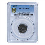 1887 Seated Liberty Dime PCGS Certified MS64