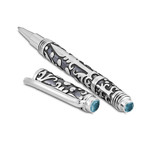 Bali Spear Design Pen // Sterling Silver (Blue Topaz Endcap)