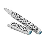 Bali Modern Design Pen // Sterling Silver (Blue Topaz Endcap)