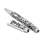 Bali Motif Design Pen // Sterling Silver (Amethyst Endcap)