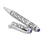 Bali Bubble Design Pen // Sterling Silver (Amethyst Endcap)