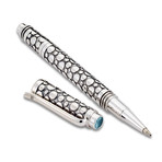 Handmade Bali Dot Design Pen // Sterling Silver (Blue Topaz Endcap)