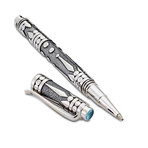 Thai Tribal Design Pen // Sterling Silver (Blue Topaz Endcap)