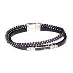 Dell Arte // Leather + Stainless Steel Bracelet // Silver + Black