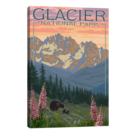 Glacier National Park (Black Bear Family) // Lantern Press