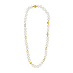 Assael 18k Yellow Gold Single Strand Moonstone + South Sea Pearl Necklace