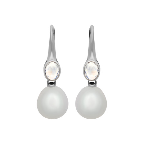 Assael 18k White Gold Moonstone + South Sea Pearl Earrings I