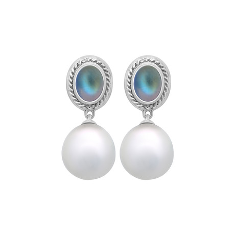 Assael 18k White Gold Moonstone + South Sea Pearl Earrings II