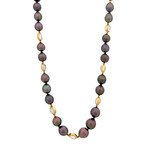 Assael 18k Yellow Gold Single Strand Moonstone + Tahitian Pearl Necklace