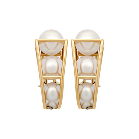 Assael 18k Yellow Gold Diamond + Japanese Akoya Pearl Earrings