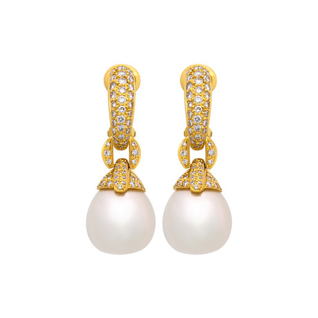 Assael 18k Yellow Gold Diamond + South Sea Pearl Earrings II