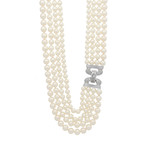 Assael 18k White Gold Diamond + 4 Strand Japanese Akoya Pearl Necklace