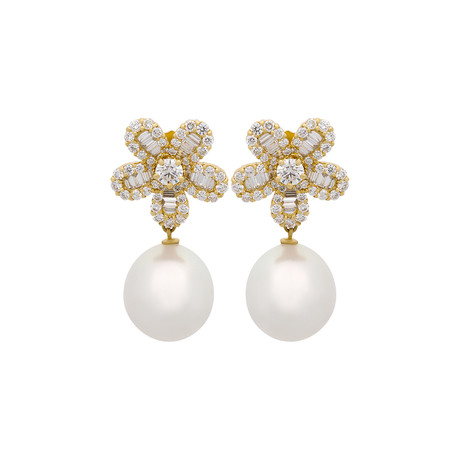 Assael 18k Yellow Gold Diamond + South Sea Pearl Earrings I