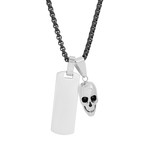 Skull + Dog Tag Necklace // Silver + Black